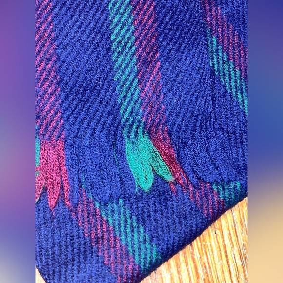 Lambswool holiday scarf blue green red striped winter accessory festive preppy - Picture 3 of 5